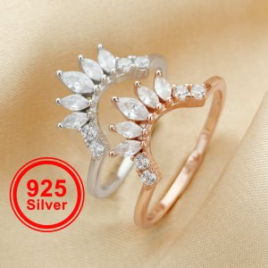 Art Deco Curved Enhancer Ring,Stackable Solid 925 Sterling Silver Rose Gold Plated Ring,DIY Wedding Stacker Ring Supplies 1294533