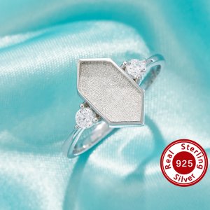 6x12MM Keepsake Breast Milk Resin Hexagon Bezel Ring Settings,Solid 925 Sterling Silver Ring,Vintage Styles Art Deco Ring,DIY Ring Supplies 1295061-1