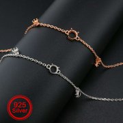 1Pcs Three Stones Round Prong Bracelet Settings Rose Gold Plated Solid 925 Sterling Silver Bezel Tray for Gemstone 8''+2'' 1900241