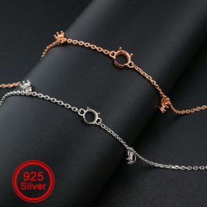 1Pcs Three Stones Round Prong Bracelet Settings Rose Gold Plated Solid 925 Sterling Silver Bezel Tray for Gemstone 8\'\'+2\'\' 1900241