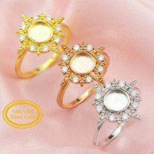 Keepsake Breast Milk 6MM Round Ring Settings Star Resin Solid 14K Gold Moissanite Accents DIY Ring Blank Band for Gemstone 1215015-1