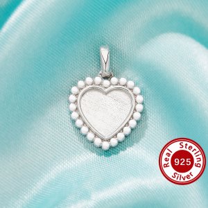 Keepsake Breast Milk Resin Heart Dots Bezel Pendant Settings,Solid 925 Sterling SilverPendant Charm, Art Deco Pendant Charm,DIY Pendant Bezel 1431431