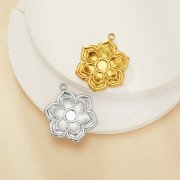 4MM Round Bezel Stainless Steel Pendant Settings,Yellow Gold Rhodium Pendant Charm,Art Deco Flower Pendant,DIY Pendant Blank Supplies 1431519