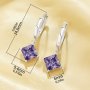 Minimalist Square Hoop Earring With 6MM Princess Cut Square Purple Cubic Zirconia,Solid 925 Sterling Silver Earrings,Simple Square Earrings 6340012