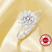 Luxury Sun Flower Simulated Diamond Ring With 6MM Round White Cubic Zirconia,Solid 925 Sterling Silver Ring,Dainty Ring 6210361