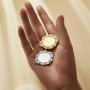 Keepsake Breastmilk Stainless Steel Round Bezel Pendant With Two Loops,Flower Art Deco Round Pendant Charm,Silver Gold Pendant,DIY Pendant Supplies 1411442