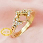 6MM Princess Cut Square Prong Ring Settings Moissanite Accents Stackable Ring Solid 14K 18K Gold Wedding Stacker Band 1294387-1