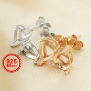 Simple Pear Prong Studs Earrings Blank Settings Rose Gold Plated Solid 925 Sterling Silver DIY Earrings Supplies 1706085