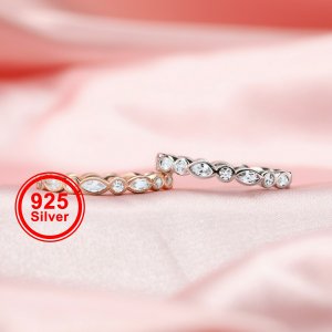 Dainty Moissanite Diamond April Birthstone Stackable Ring Wedding Engagement Band Antiqued Marquise Eternity Ring Rose Gold Plated Solid 925 Sterling Silver 1294253