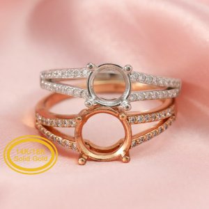 Keepsake Breast Milk Round Prongs Ring Settings Resin Solid 14K Gold with Moissanite Accents DIY Ring Blank Band 1214024-1