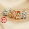 5MM Flower Halo Round Prong Studs Earrings Settings Solid 925 Sterling Silver Rose Gold Plated for Gemstone DIY Supplies 1706094