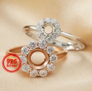 1Pcs 4-8MM Round Flower Silver Gems Cz Stone Prong Setting Solid 925 Sterling Silver Bezel Tray DIY Adjustable Ring Settings 1212046