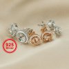 1Pair 3-8MM Round Solid 925 Sterling Silver Rose Gold Tone DIY Prong Studs Earrings Settings Bezel With Cubic Zirconia 1706017