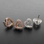 1Pair Multiple Sizes Oval Solid 925 Sterling Silver Rose Gold Tone DIY Heart Prong Studs Earrings Settings Bezel With Cubic Zirconia 1706024