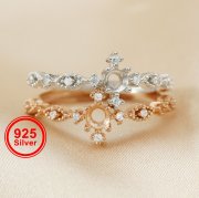 1Pcs 4MM Round Vintage Style Rose Gold Plated Solid 925 Sterling Silver DIY Adjustable Prong Ring Settings Blank for Gemstone 1210058