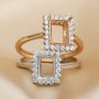 Rectangle Halo Prong Ring Settings Keepsake Resin Rose Gold Plated Solid 925 Sterling Silver DIY Ring Bezel Supplies 1294354