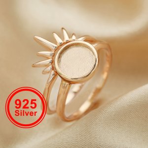 8MM Keepsake Breast Milk Resin Round Ring Settings,Stackable Solid 925 Sterling Silver Ring,Rose Gold Plated Art Deco Stacker Ring Band 1294420