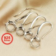 1Pair 5-8MM Round Solid 925 Sterling Silver DIY Prong Hook Earrings Settings Bezel 1702196