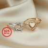 1Pcs 4-13MM Rose Gold Plated Solid 925 Sterling Silver Simple Heart Prong Bezel DIY Adjustable Ring Settings for Gemstone 1294169