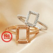 1Pcs Mulitiple Size Rose Gold Plated Solid 925 Sterling Silver Rectangle Millgraine Frame DIY Adjustable Ring Settings for Gemstone 1294170