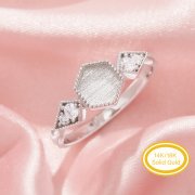 Keepsake Breast Milk Resin Hexagon Bezel Ring Settings,Solid 14K 18K Gold Ring,Vintage Styles Ring,Moissanite Art Deco Solid Back Ring,DIY Ring Supplies 1295052