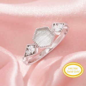 Keepsake Breast Milk Resin Hexagon Bezel Ring Settings,Solid 14K 18K Gold Ring,Vintage Styles Ring,Moissanite Art Deco Solid Back Ring,DIY Ring Supplies 1295052