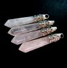 1pcs 60x10mm faceted pillar pink quartz crystal stick stone pendant charm DIY jewelry findings supplies with silver bail 1800092