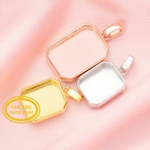 Keepsake Breast Milk Resin Rectangle Pendant Bezel Settings,Solid 14K 18K Gold Pendant Charm,DIY Memory Jewelry Supplies 1431219