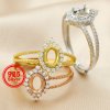 1Pcs 4x6MM Oval Prong Ring Settings Adjustable Vinatge Style Gold Plated Solid 925 Sterling Silver Bezel Tray for Gemstone 1224048