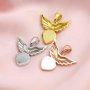 Keepsake Breast Milk Bezel 8MM Heart Pendant Settings Angel Wings Solid 14K/18K Gold DIY Memory Jewelry Supplies 1431131-1