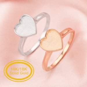Keepsake Breast Milk Resin Heart Bezel Ring Settings,Solid 14K 18K Gold Ring,Simple Heart Ring,DIY Ring Supplies 1294640