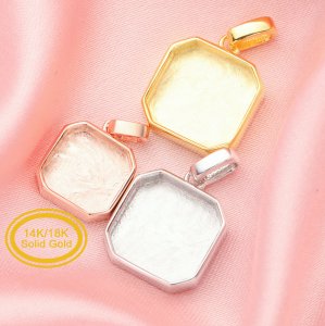 Keepsake Breast Milk Resin Square Pendant Bezel Settings,Solid 14K 18K Gold Pendant Charm,DIY Memory Jewelry Supplies 1431220