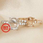 Oval Ring Blank Settings Bezel Solid 925 Sterling Silver Rose Gold Plated Adjustable Ring Band 1224103