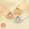 8MM Halo Heart Bezel Pave Pendant Settings Solid 925 Sterling Sliver DIY Gemstone Supplies Charm Tray Necklace Chain 15''+1.7'' 1320025