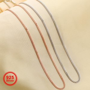 1.8MM Cuba Link Chain Necklace,Solid 925 Sterling Silver Rose Gold Plated Necklace Chain,Dainty Curb Chain,DIY Simple Chain 1320033