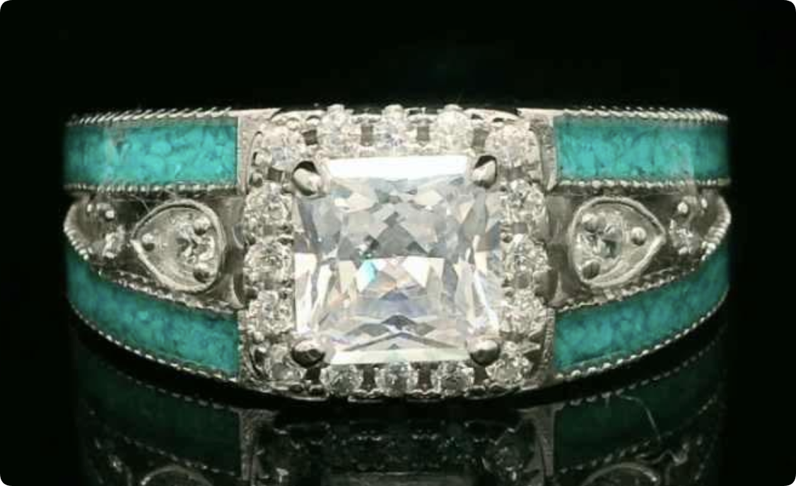 Customized 6mm square ring size 8.5 white gold plated 925 silver