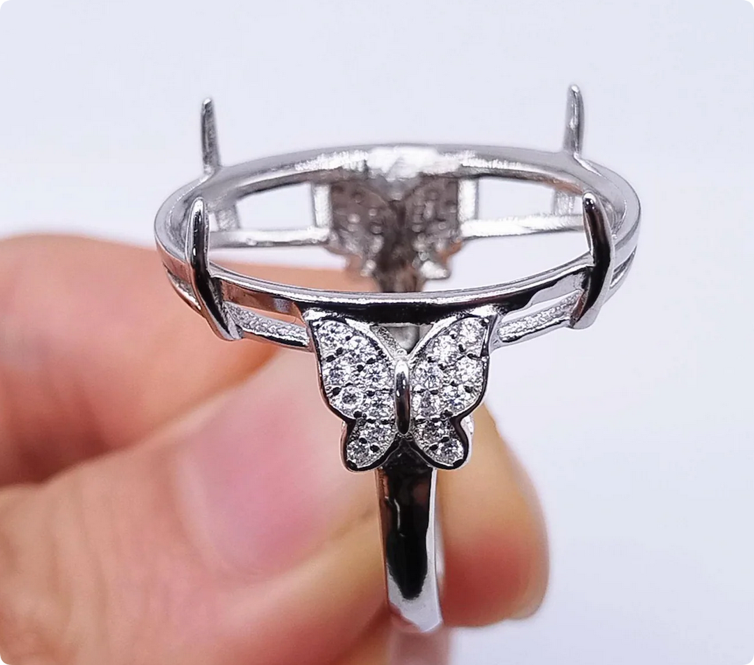 Customized 6x8mm size 7 white gold plated 925 silver butterfly ring Mason 20260713