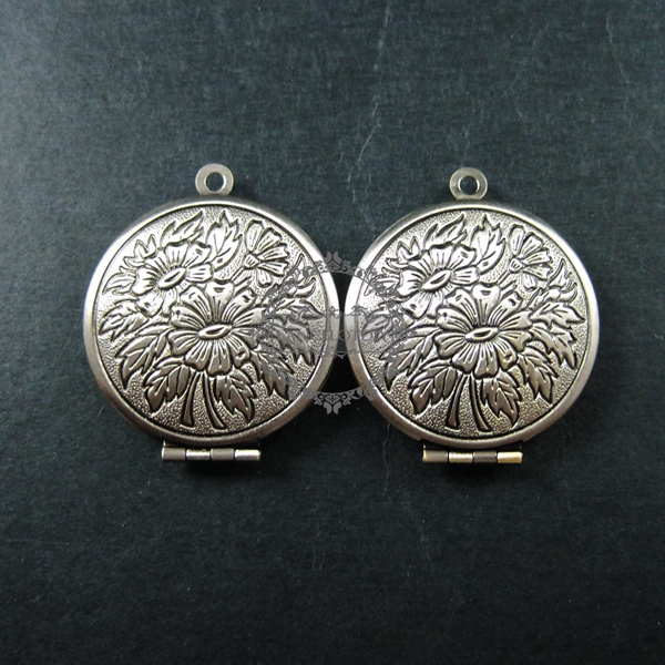 5pcs 27mm vintage style antiqued silver flower photo locket pendant charm DIY supplies 1113026