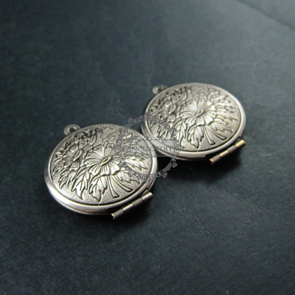 5pcs 27mm vintage style antiqued silver flower photo locket pendant charm DIY supplies 1113026