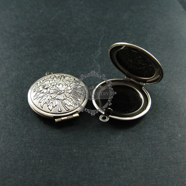 5pcs 27mm vintage style antiqued silver flower photo locket pendant charm DIY supplies 1113026 - Click Image to Close