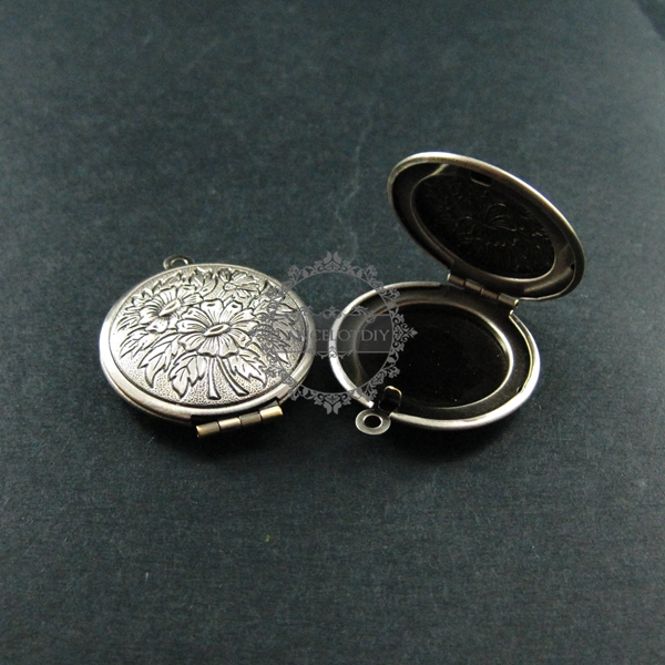 5pcs 27mm vintage style antiqued silver flower photo locket pendant charm DIY supplies 1113026