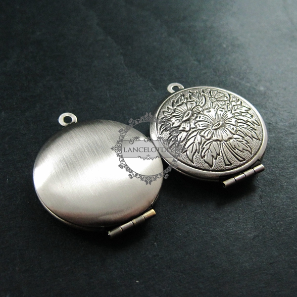 5pcs 27mm vintage style antiqued silver flower photo locket pendant charm DIY supplies 1113026 - Click Image to Close