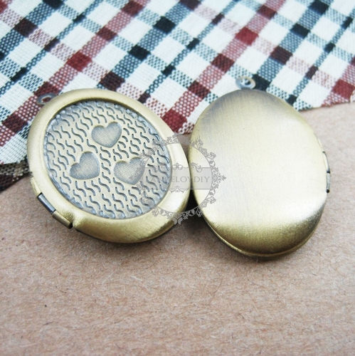 5pcs Pendant DIY Brass Bronze Copper European Antique Style Heart Oval Prayer Box Photo Locket Jewelry - Click Image to Close