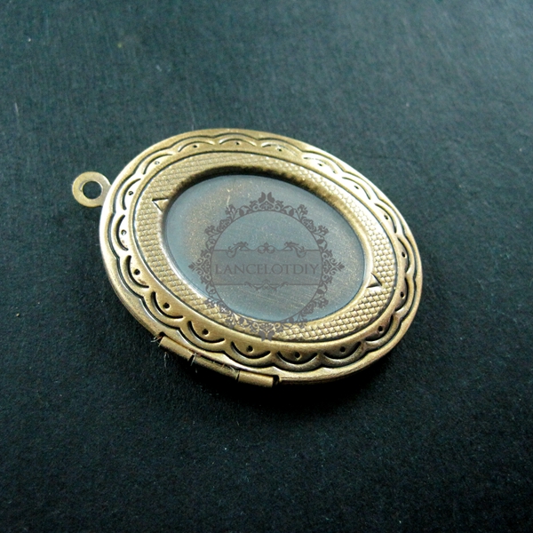 5pcs Pendant DIY Brass Bronze Copper European Antique Style Oval Gemstone Studded Prayer Box Photo Locket Jewelry - Click Image to Close