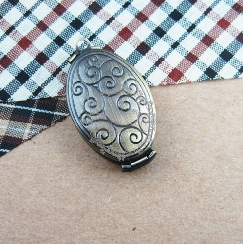 5pcs Pendant DIY Brass Bronze Copper European Antique Style Oval Shape Ocean Wave Prayer Box Photo Locket Jewelry - Click Image to Close