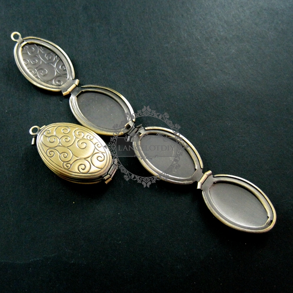 5pcs Pendant DIY Brass Bronze Copper European Antique Style Oval Shape Ocean Wave Prayer Box Photo Locket Jewelry - Click Image to Close