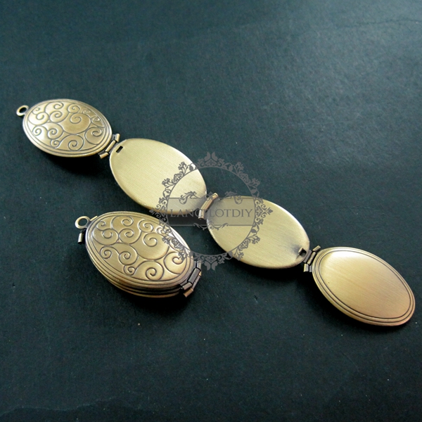 5pcs Pendant DIY Brass Bronze Copper European Antique Style Oval Shape Ocean Wave Prayer Box Photo Locket Jewelry - Click Image to Close