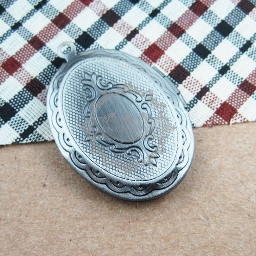 5pcs Pendant DIY Antique Silver European Antique Style Oval Flower Gemstone Studded Prayer Box Photo Locket Jewelry - Click Image to Close
