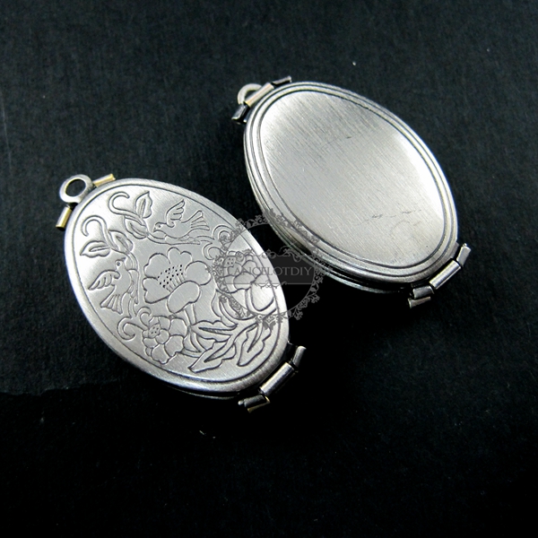 5pcs 20x30mm antiqued silver plated brass bird flower engraved vintage style oval photo locket pendant charm DIY 1123013 - Click Image to Close