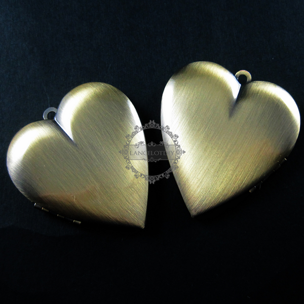 5pcs Pendant DIY Brass Bronze Copper European Antique Style Heart Shape Blank Prayer Box Photo Locket Jewelry - Click Image to Close